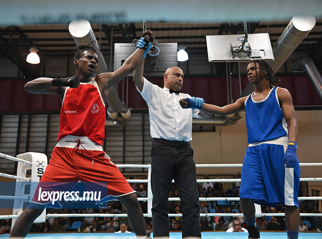 Le Port-Louisien Eli Brasse crie sa joie après avoir été déclaré vainqueur chez les 60 kg Jeunes. © Krishna Pather