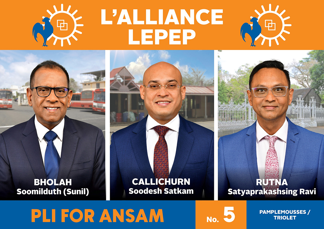 N° 5 (Pamplemousses/Triolet) : Sunil Bholah (MSM), Soodesh Callichurn (MSM) et Ravi Rutnah (MSM).