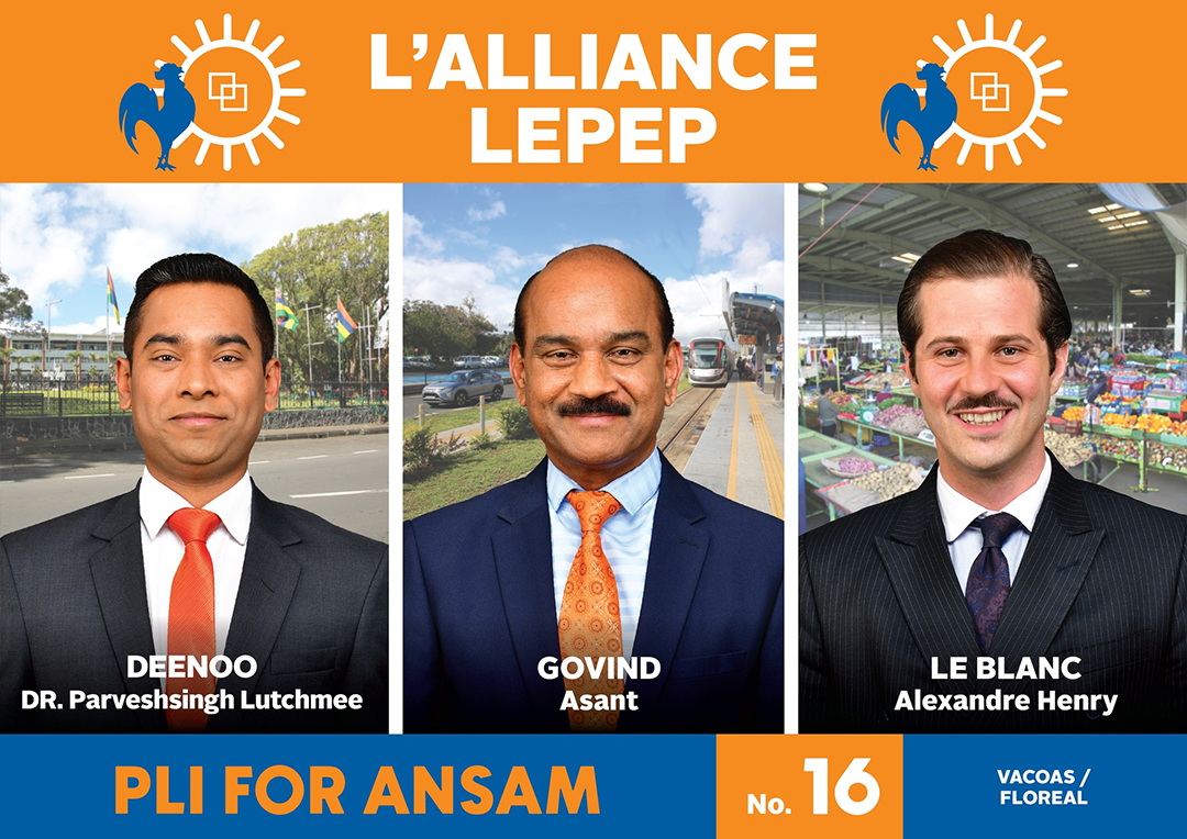 N° 16 (Vacoas/Floréal) : Deenoo Parveshsingh Lutchmee (MSM), Asant Govind (MSM) et  Alexandre Leblanc (PMSD).