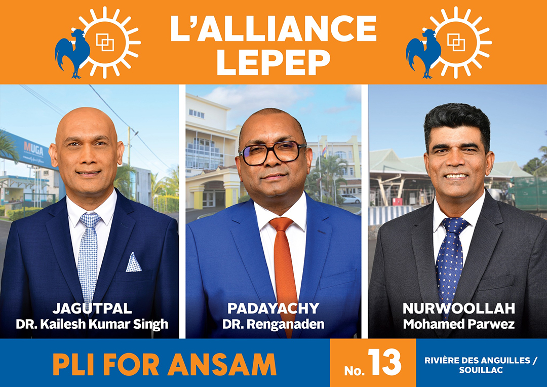 N° 13 (Rivière-des-Anguilles/Souillac) : Kailesh Jagutpal (MSM), Renganaden Padayachy (MSM) et Parwez Nurwoollah (ML).