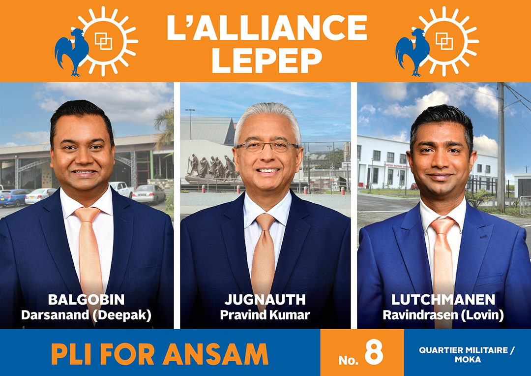 N° 8 (Quartier-Militaire/Moka) : Deepak Balgobin (MSM), Pravind Jugnauth (MSM) et Lovin Lutchmanen (MSM).