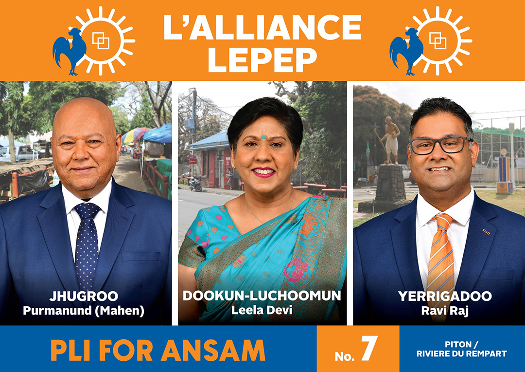 N° 7 (Piton/Rivière-du-Rempart) : Mahen Jhugroo (MSM), Leela Devi Dookun-Luchoomun (MSM) et Ravi Yerrigadoo (MSM).