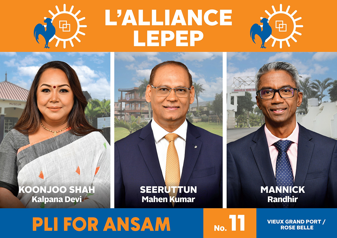 N° 11 (Vieux-Grand-Port/Rose-Belle) : Kalpana Koonjoo-Shah (MSM), Mahen Seeruttun (MSM) et Randhir Mannick (MSM).